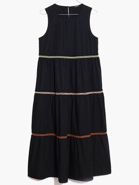 Madewell Black Tiered Maxi Dress with Multicolor Trim